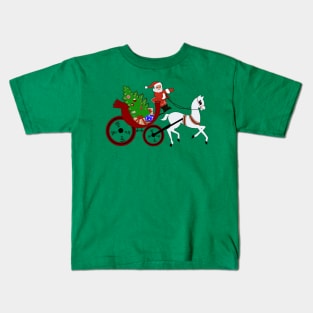 Santa Claus Riding in a Horse and Carriage Kids T-Shirt